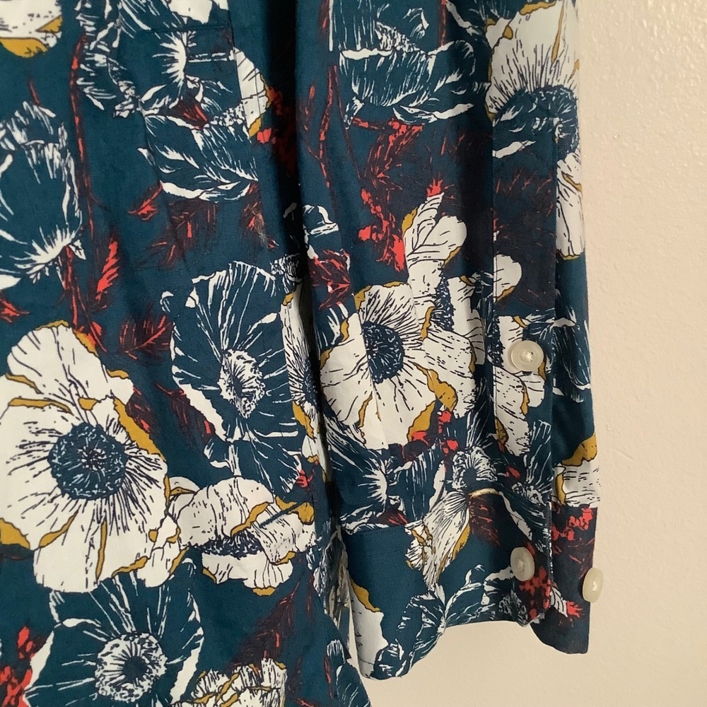 Duluth‎ Trading Co Womens Floral Poppy Button Front Tunic Top Teal Blue Large - Picture 5 of 15